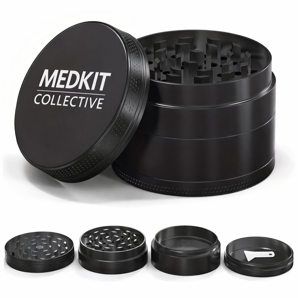 PRE ORDER: MedKit Collective™ Precision 4-Piece Aluminium Grinder – Heavy Duty Herb Mill with Kief Catcher