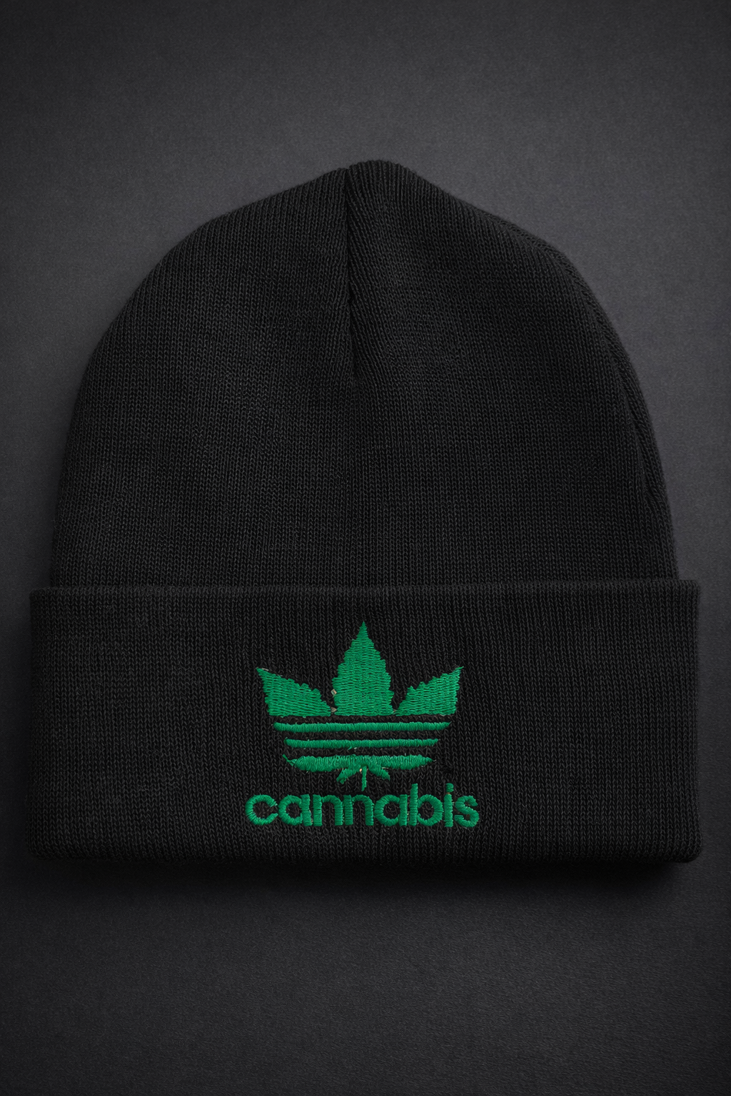 Black Embroidered Cannabis Beanie